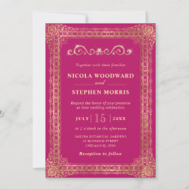 Invitación Elegante Adorno Marco Dorado sobre Boda Rosa
