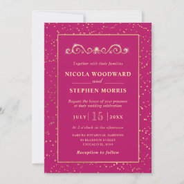 Invitación Elegante Adorno Marco Dorado sobre Boda Rosa