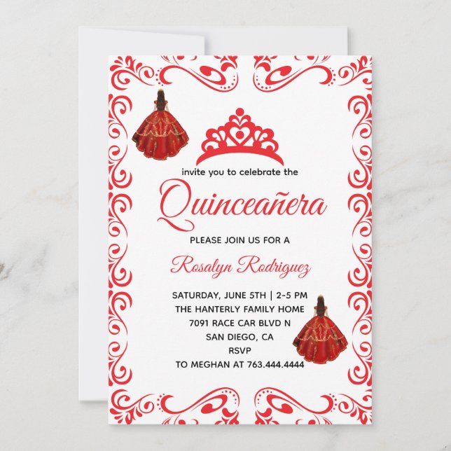 Invitación Elegante adulto de cumpleaños Red Royal Quinceañer (Anverso)