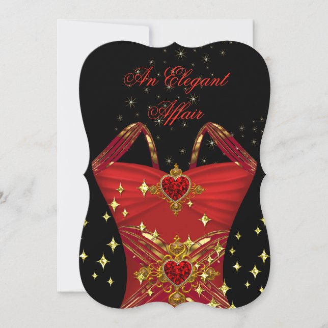 Invitación Elegante Affair Red Vress Black Gold Birday 2 (Anverso)