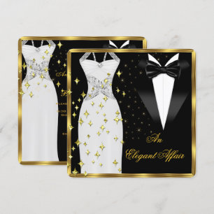Invitación Elegante Affair White Vress Black Tie Gold Birday