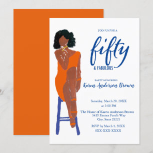 Invitación Elegante afroamericano 50 y Naranja Fab