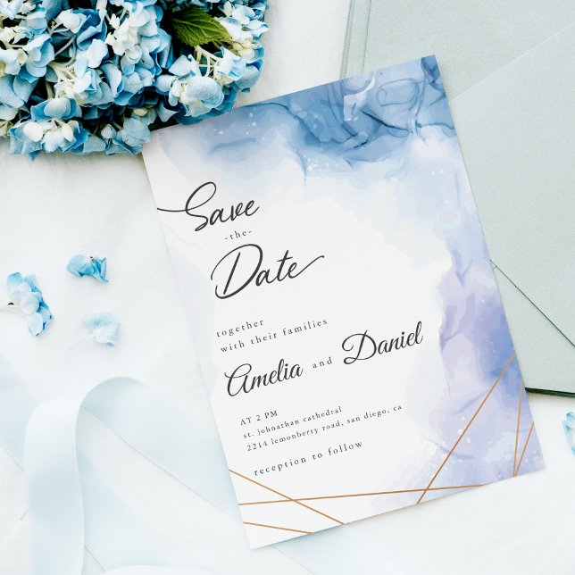 Invitación Elegante ágata azul boda Save the Date (Subido por el creador)