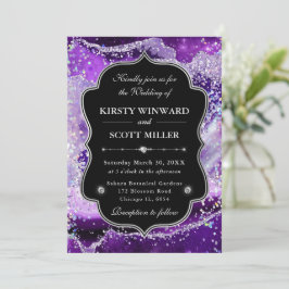 Invitación Elegante Agata Brillante Bodas de Morado y Plata