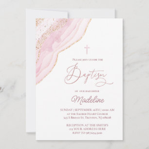 Invitación elegante ágata rosa Bautismo