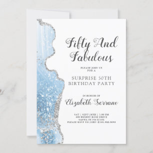 Invitación Elegante Agate Azul Sorpresa 50 cumpleaños