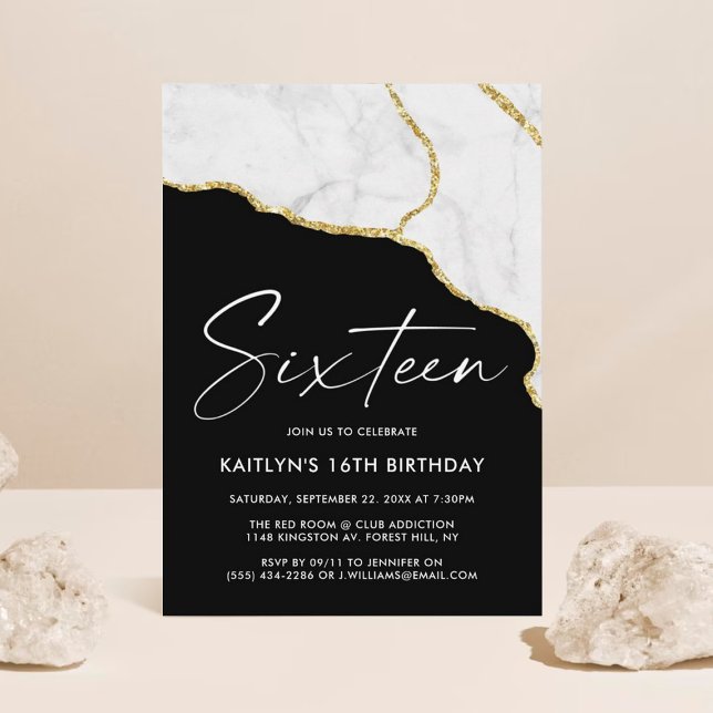 Invitación Elegante Agate & Marble 16º cumpleaños (Subido por el creador)