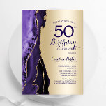 Invitación Elegante Agate Purple de Oro 50 cumpleaños<br><div class="desc">Invitación a la fiesta de cumpleaños 50 años de morado y oro. Elegante diseño moderno con fondo geodésico de mármol agate acuarela, oro falso purpurina y tipografía de escritura. La carta de invitación de moda es perfecta para una elegante celebración del cumpleaños de las mujeres. Invitaciones Zazzle impresas o una...</div>