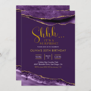 Invitación Elegante Agate Purple y Gold Surprise Cumpleaños
