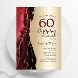 Invitación Elegante Agate Rojo Borgoña Dorado 60 cumpleaños<br><div class="desc">Invitación a la fiesta de cumpleaños número 60 del oro y rojo oscuro de Borgoña. Elegante diseño moderno con fondo geodésico de mármol ágata, fuente de escritura de oro purpurina y tipografía. La carta de invitación de moda es perfecta para una elegante celebración del cumpleaños de las mujeres. Invitaciones Zazzle...</div>
