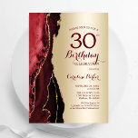 Invitación Elegante Agate Rojo Borgoña Oro 30 cumpleaños<br><div class="desc">Invitación a la fiesta de cumpleaños número 30 de color rojo burdeos oscuro y oro. Elegante diseño moderno con fondo geodésico de mármol ágata, fuente de escritura de oro purpurina y tipografía. La carta de invitación de moda es perfecta para una elegante celebración del cumpleaños de las mujeres. Invitaciones Zazzle...</div>