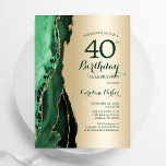 Invitación Elegante Agate verde esmeralda de oro 40 cumpleaño<br><div class="desc">Invitación a la fiesta de cumpleaños número 40 de color verde esmeralda y oro. Elegante diseño moderno con fondo geodésico de mármol agate acuarela, oro falso purpurina y tipografía de escritura. La carta de invitación de moda es perfecta para una elegante celebración del cumpleaños de las mujeres. Invitaciones Zazzle impresas...</div>