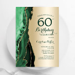 Invitación Elegante Agate verde esmeralda de oro 60 cumpleaño<br><div class="desc">Invitación a la fiesta de cumpleaños número 60 de color verde esmeralda y oro. Elegante diseño moderno con fondo geodésico de mármol agate acuarela, oro falso purpurina y tipografía de escritura. La carta de invitación de moda es perfecta para una elegante celebración del cumpleaños de las mujeres. Invitaciones Zazzle impresas...</div>
