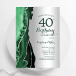 Invitación Elegante Agate verde esmeralda plateado 40 cumplea<br><div class="desc">Invitación a la fiesta de cumpleaños número 40 de la edad verde esmeralda y plata. Elegante diseño moderno con fondo geodésico de mármol agate acuarela, letra falsa purpurina plateada y tipografía. La carta de invitación de moda es perfecta para una elegante celebración del cumpleaños de las mujeres. Invitaciones Zazzle impresas...</div>