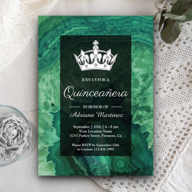 Invitación Elegante Agate Verde Moderno Quinceanera (Subido por el creador)