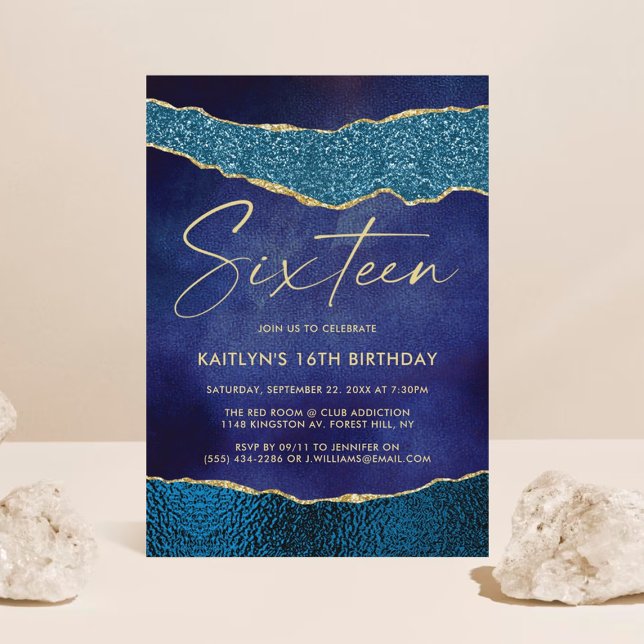 Invitación Elegante Agencia Naval Azul y Oro 16º cumpleaños (Subido por el creador)