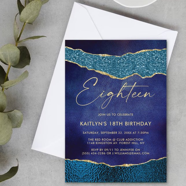 Invitación Elegante Agencia Naval Azul y Oro 18º cumpleaños (Subido por el creador)