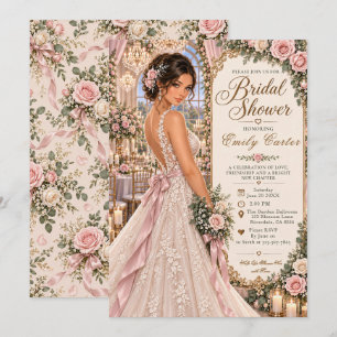 Invitación Elegante agradecimiento nupcial rosa rubor
