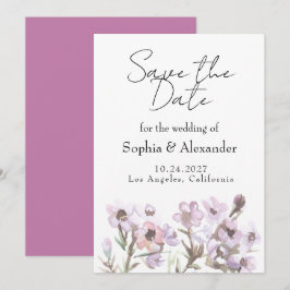 Invitación Elegante Ahorra la Fecha - Floral Acuarela Púrpura