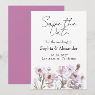 Invitación Elegante Ahorra la Fecha - Floral Acuarela Púrpura