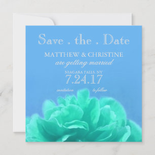 Invitación Elegante Ahorra La Fecha Floral Azul Aguamarina