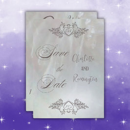 Invitación Elegante Ahorra la Fecha Lila/Gris Nacarado