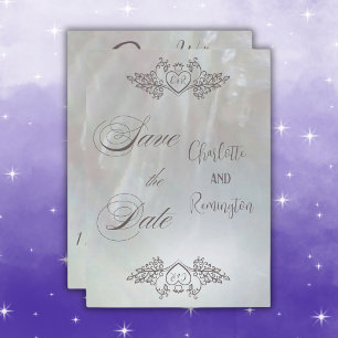 Invitación Elegante Ahorra la Fecha Lila/Gris Nacarado