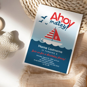 Invitación Elegante Ahoy Matey Nautical Boy Birthday Party