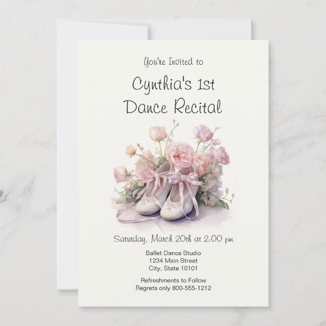 Invitación elegante al 1er recital de ballet (Anverso)