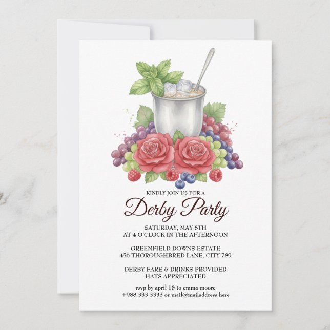 Invitación elegante al Derby Party Mint Julep (Anverso)