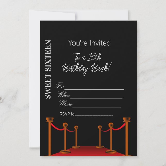 Invitación Elegante alfombra roja negra Hollywood cumpleaños  (Anverso)