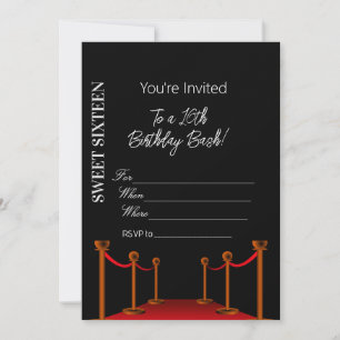Invitación Elegante alfombra roja negra Hollywood cumpleaños