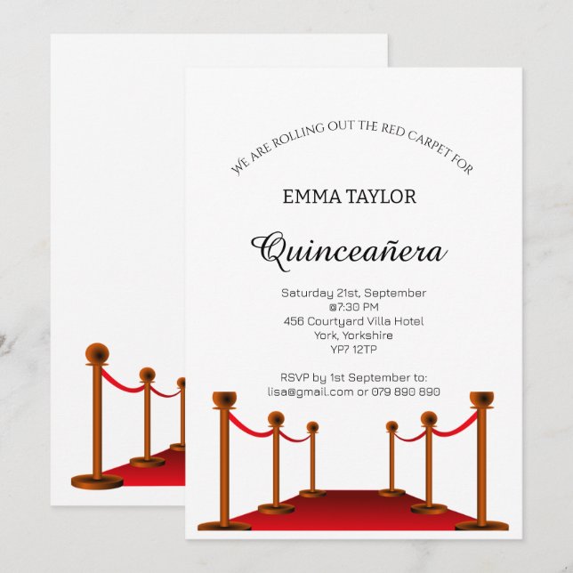 Invitación Elegante alfombra roja Quinceañera dulce 16 Person (Anverso / Reverso)