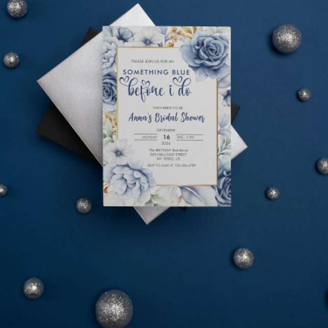 Invitación Elegante Algo Azul Antes de Hacer Desayuno Nupcial (Elegant Something Blue Before I Do Bridal Shower)