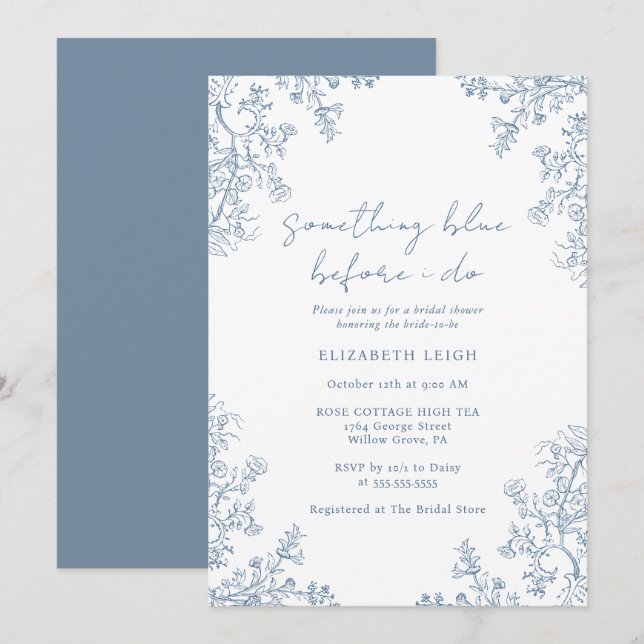 Invitación Elegante Algo Azul Fiesta de Despedida de Soltera  (Anverso / Reverso)