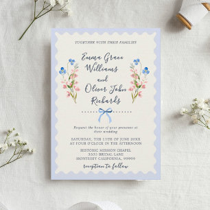 Invitación Elegante Algo Azul Floral Lazo Jardín Boda