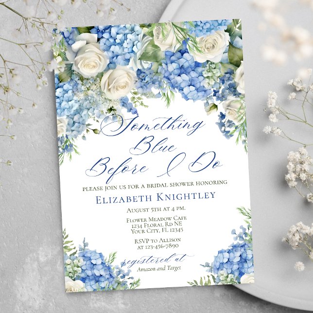 Invitación Elegante Algo Azul Hydrangea Ducha Bridal (Subido por el creador)
