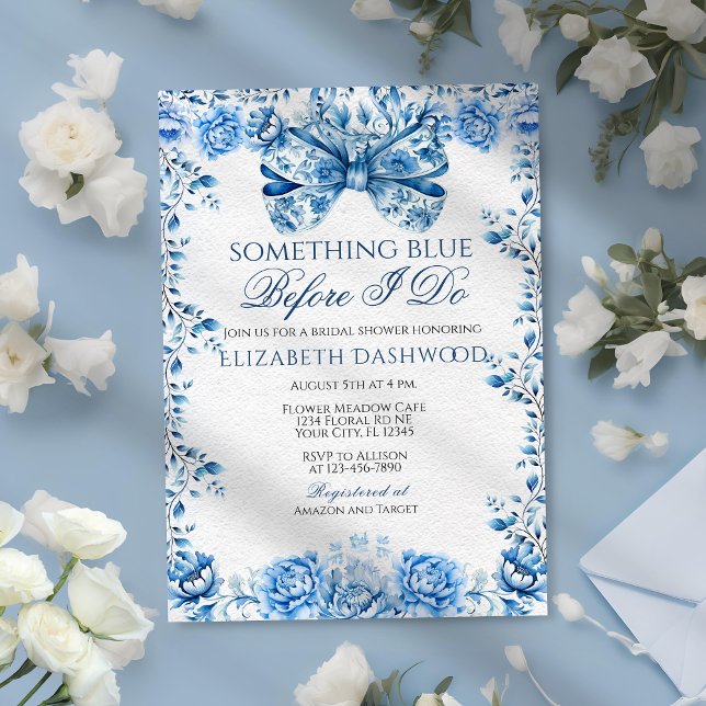 Invitación Elegante Algo Floral Azul Bow Bridal Shower (Subido por el creador)
