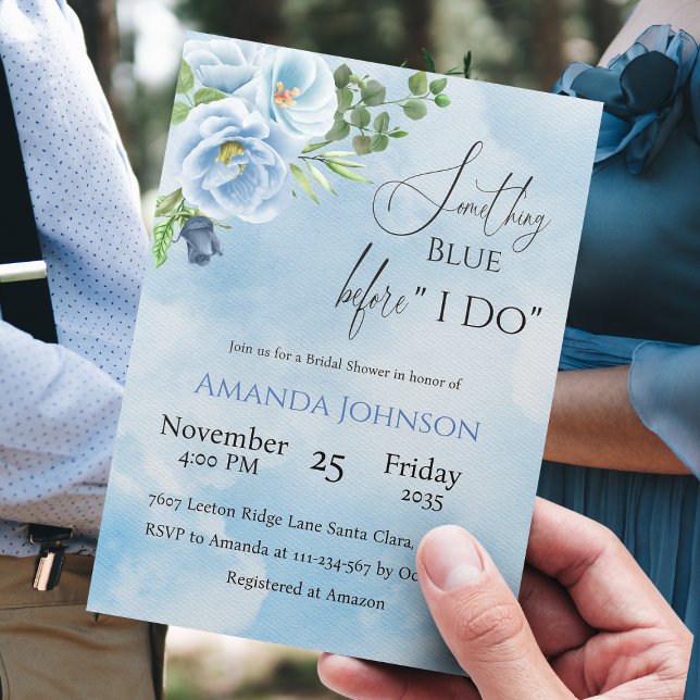 Invitación Elegante Algo Floral Azul Ducha Bridal (Subido por el creador)
