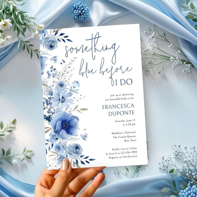 Invitación Elegante Algo Floral Azul Ducha Bridal (Subido por el creador)