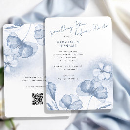 Invitación Elegante Algo Floral Azul QR Ducha Bridal
