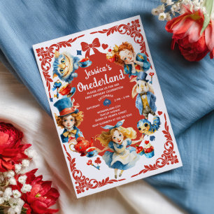 Invitación Elegante Alice en ONEDERLAND Lindos 1er Cumpleaños