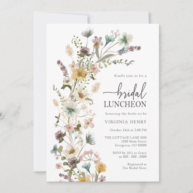 Invitación Elegante almuerzo de novia floral (Anverso)