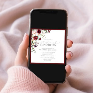 Invitación Elegante almuerzo de novia floral borgoñona