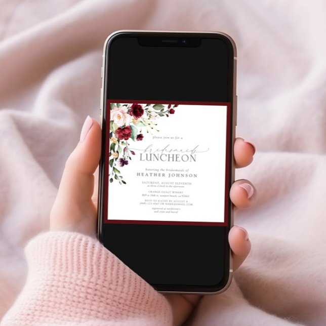 Invitación Elegante almuerzo de novia floral borgoñona (Subido por el creador)