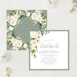 Invitación Elegante almuerzo de novia floral verde gris blanc