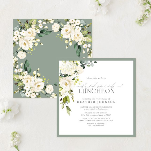 Invitación Elegante almuerzo de novia floral verde gris blanc (Subido por el creador)