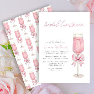 Invitación Elegante almuerzo de novias Rubor Pink Bow Champag
