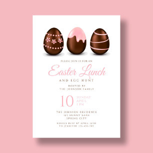 Invitación Elegante almuerzo de Pascua de Huevos Rosados