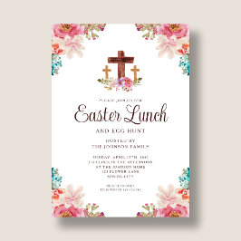 Invitación Elegante almuerzo de Pascua de la Cruz Floral